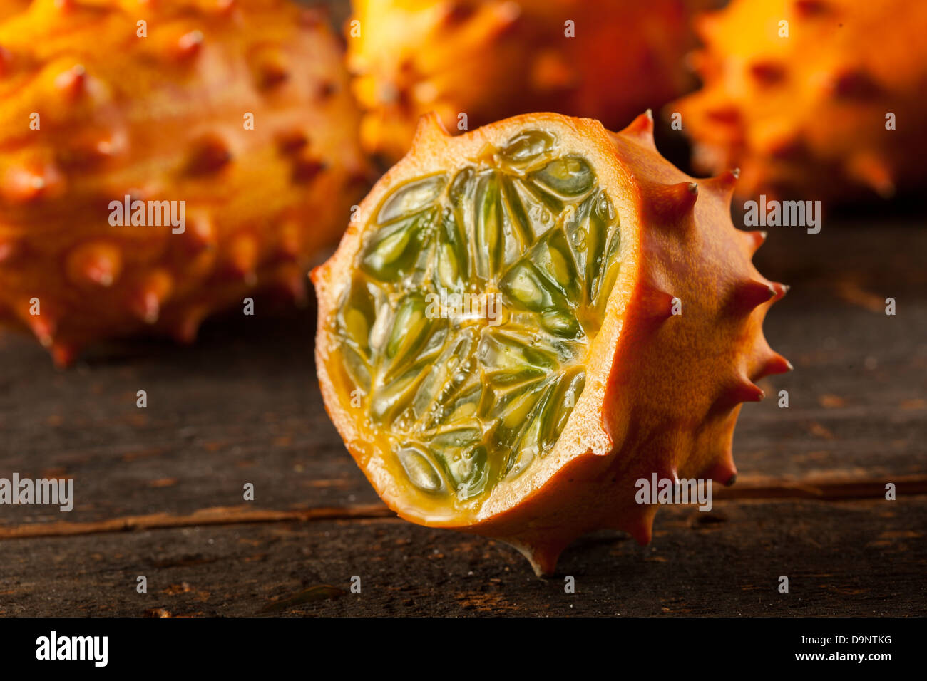 Organic Orange Kiwano Melon with Prickly Spikes Stock Photo