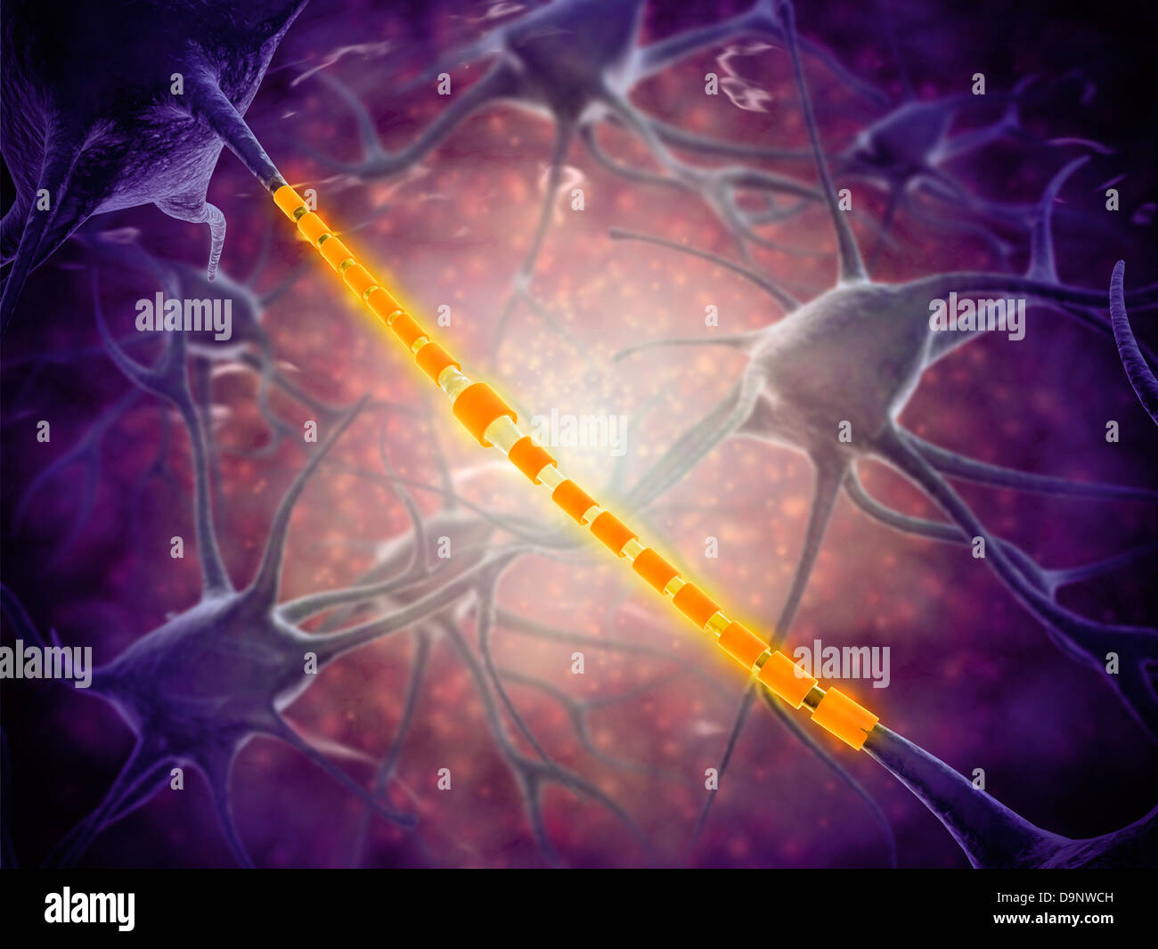 Conceptual image of a neuron ligntning signal passing. Stock Photo