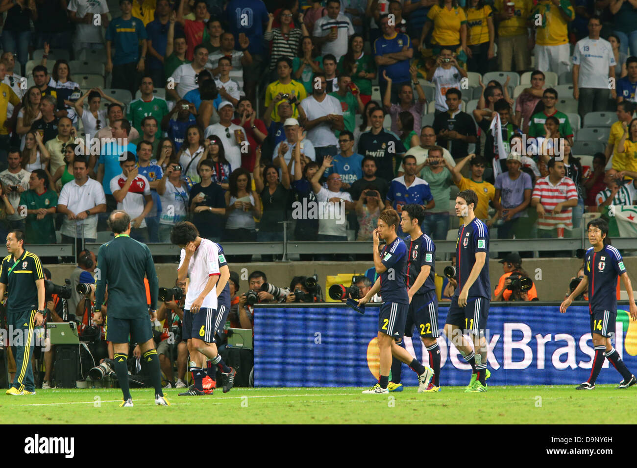 Japan team group (JPN), JUNE 22, 2013 - Football / Soccer : Japan players (L-R) Atsuto Uchida, Masahiko Inoha, Maya Yoshida, Mike Havenaar and Kengo Nakamura look dejected after the FIFA Confederations Cup Brazil 2013 Group A match between Japan 1-2 Mexico at Estadio Mineirao in Belo Horizonte, Brazil. (Photo by Kenzaburo Matsuoka/AFLO) Stock Photo