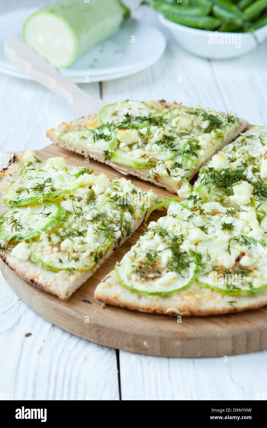 round pizza with zucchini and cheese, food close up Stock Photo - Alamy