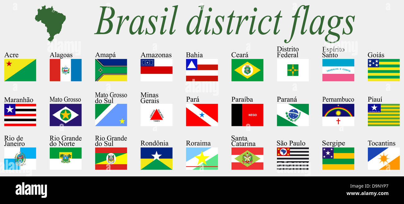 brasil districts flags complete collection against gray background, abstract vector art illustration Stock Photo