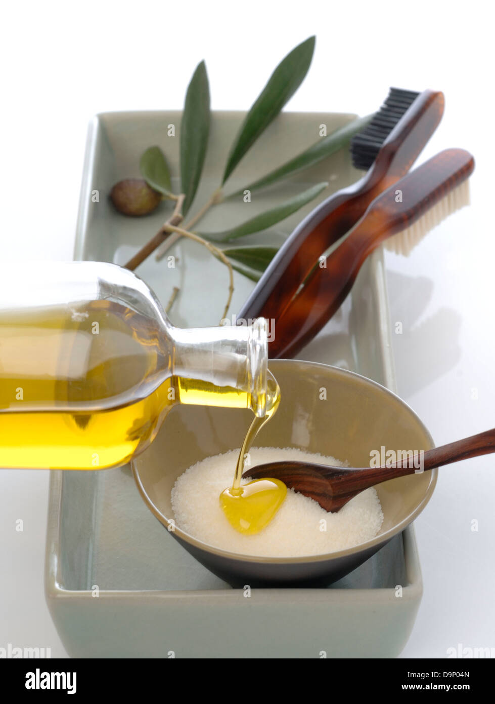Olive oil and salt for tooth bleaching Stock Photo Alamy