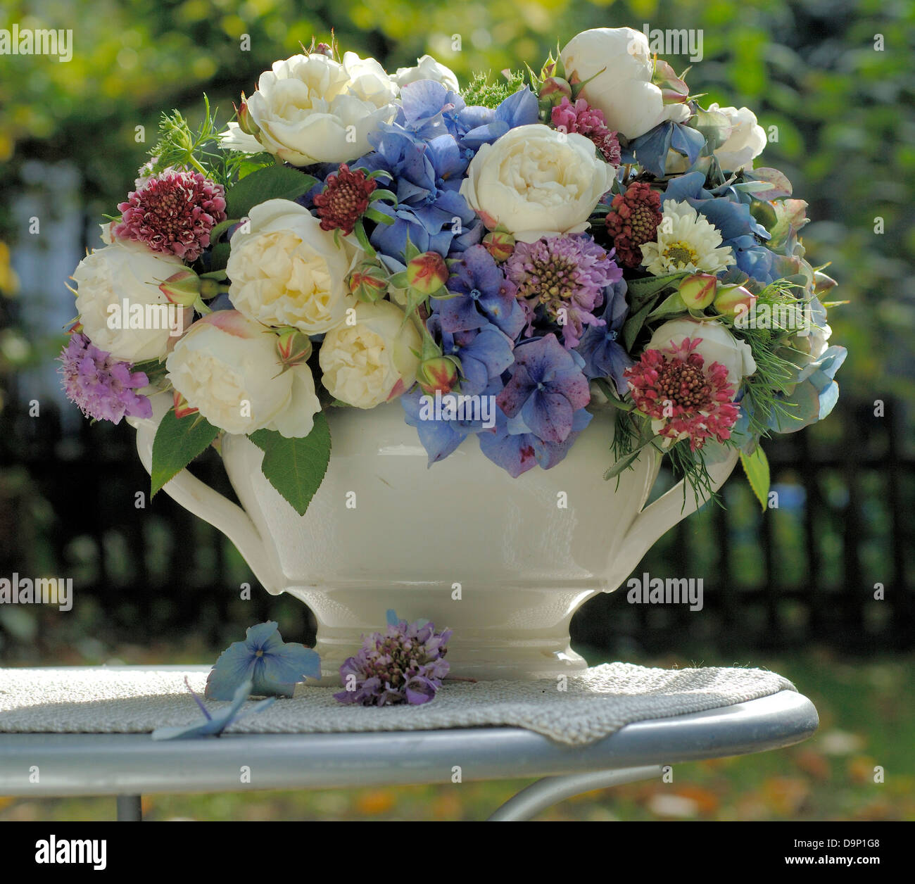 bouquet of summer flowers in blue and white Stock Photo - Alamy