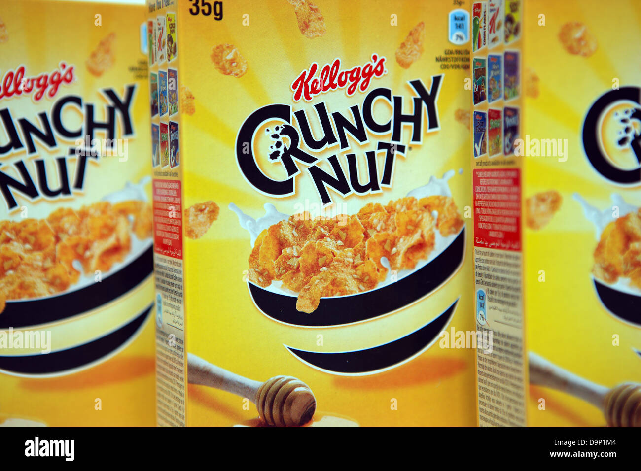 Packets of Kellogg's Crunchy Nut breakfast cereal Stock Photo