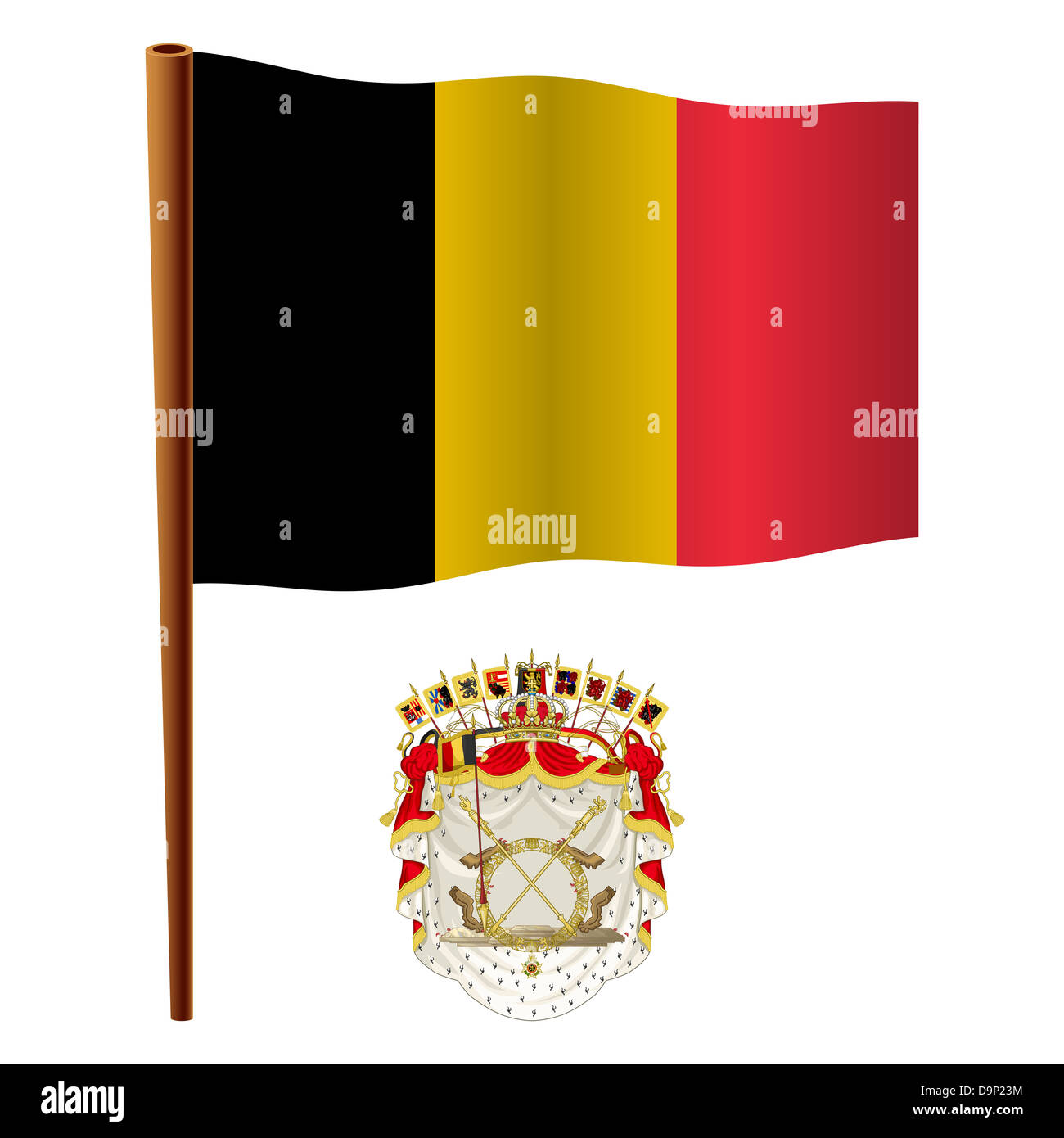 belgium wavy flag and coat of arms against white background, vector art ...