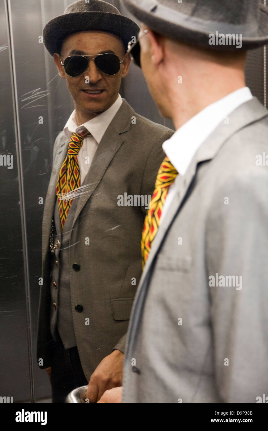 Dandy Man in Elevator Stock Photo