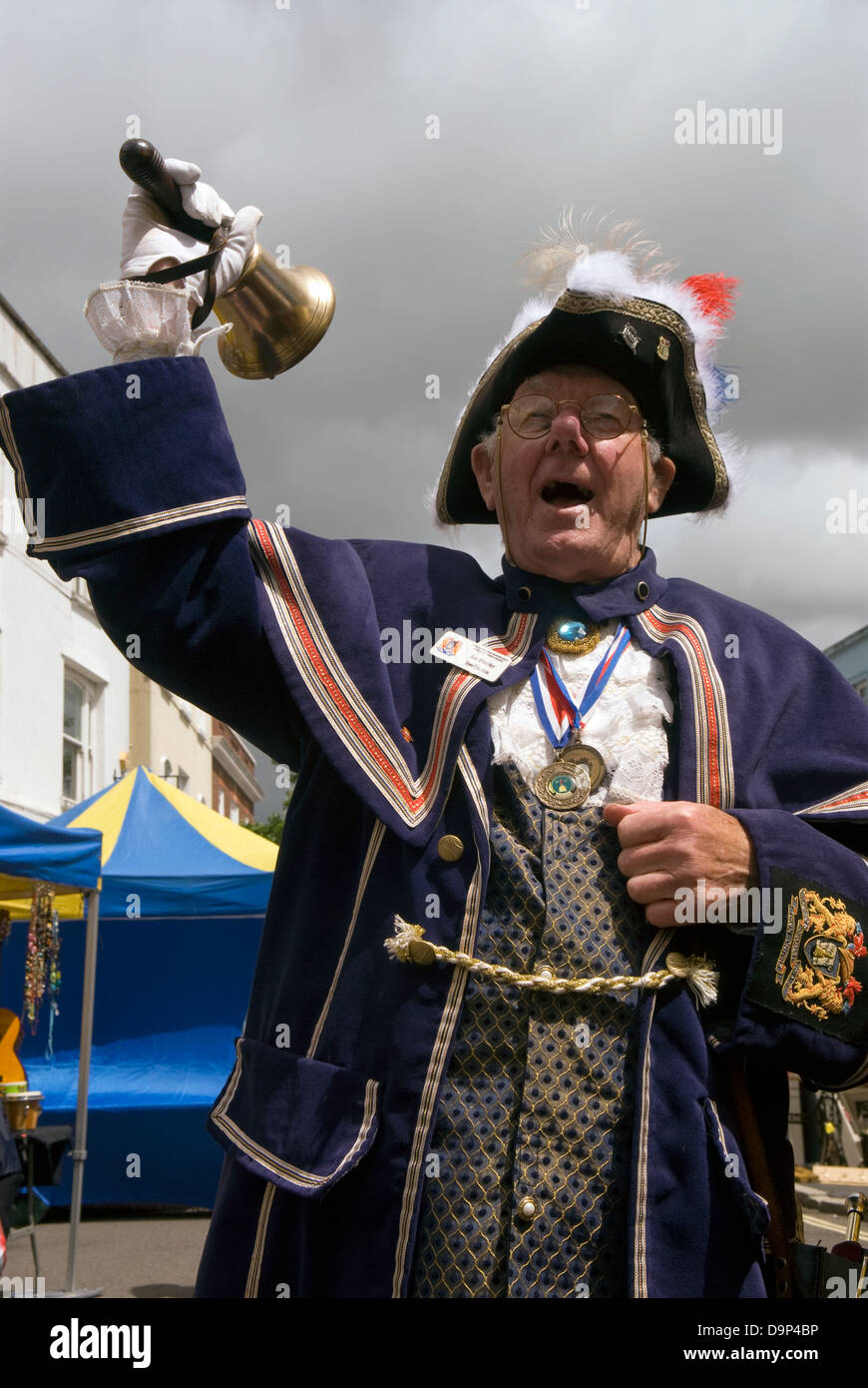 Alton Town Crier at work in High Street, Alton during the town's Regency Day and bicentenary celebrations Stock Photo