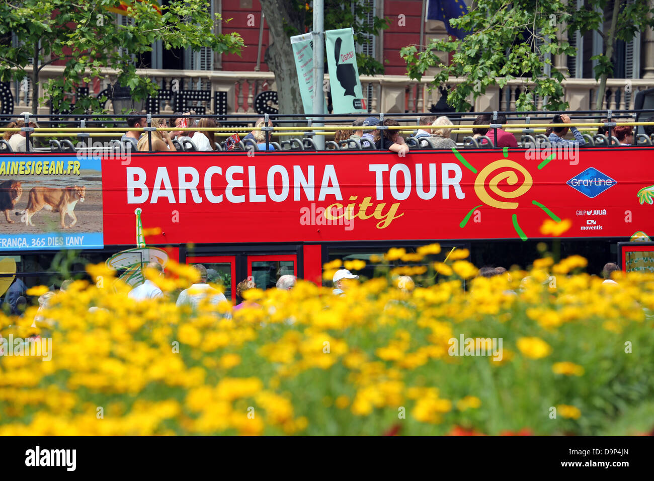 Barcelona city tour open top tourist bus in Barcelona, Spain Stock Photo