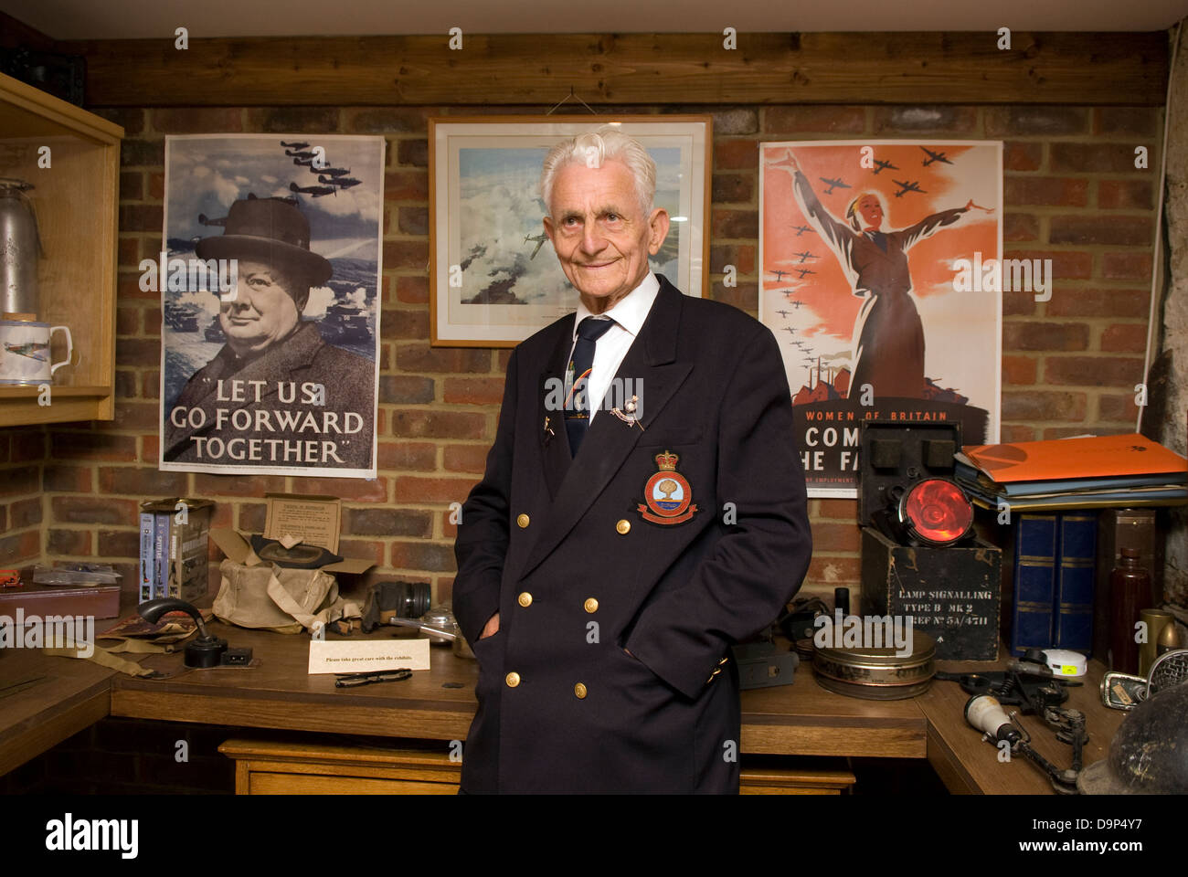 Former Sergeant in REME (Royal Electrical Mechanical Engineers) with World War Two memorabilia, Whitehill, near Bordon, Hants Stock Photo