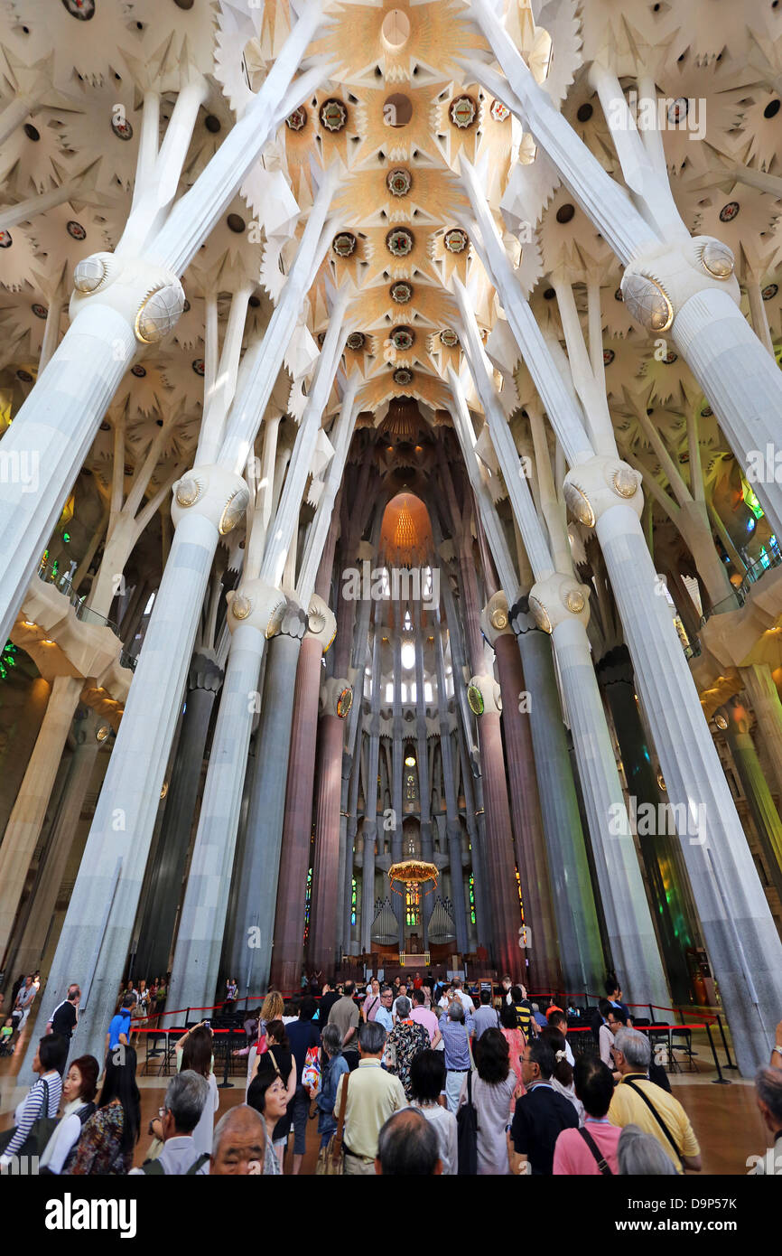 Interior Of The Basilica De La Sagrada Familia Cathedral In Stock
