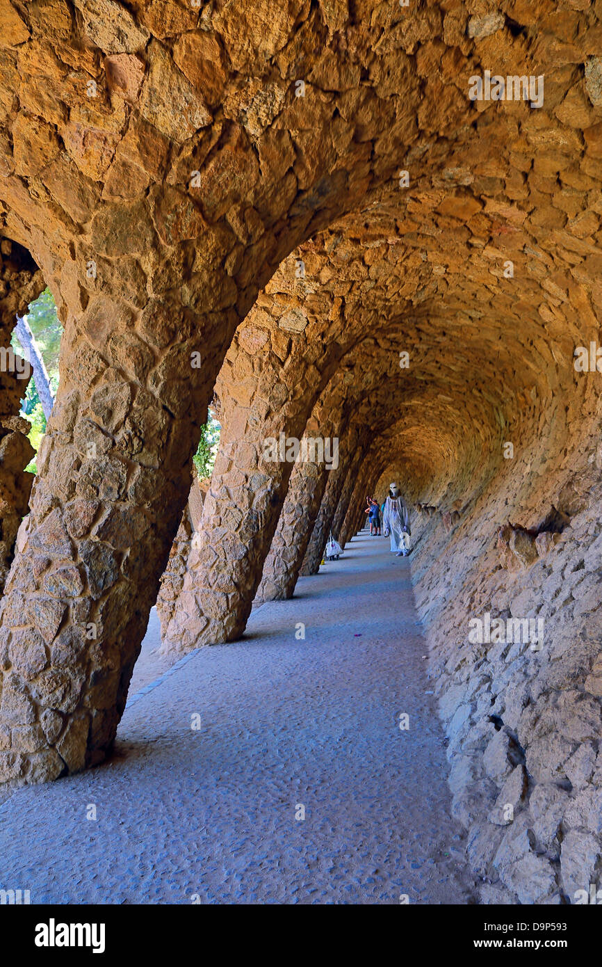 Parc Guell park with architecture deisgned by Antoni Gaudi in Barcelona ...