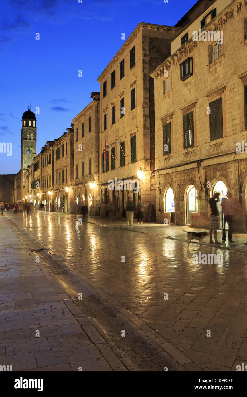 The famous Stradun street in Dubrovnik at night Stock Photo