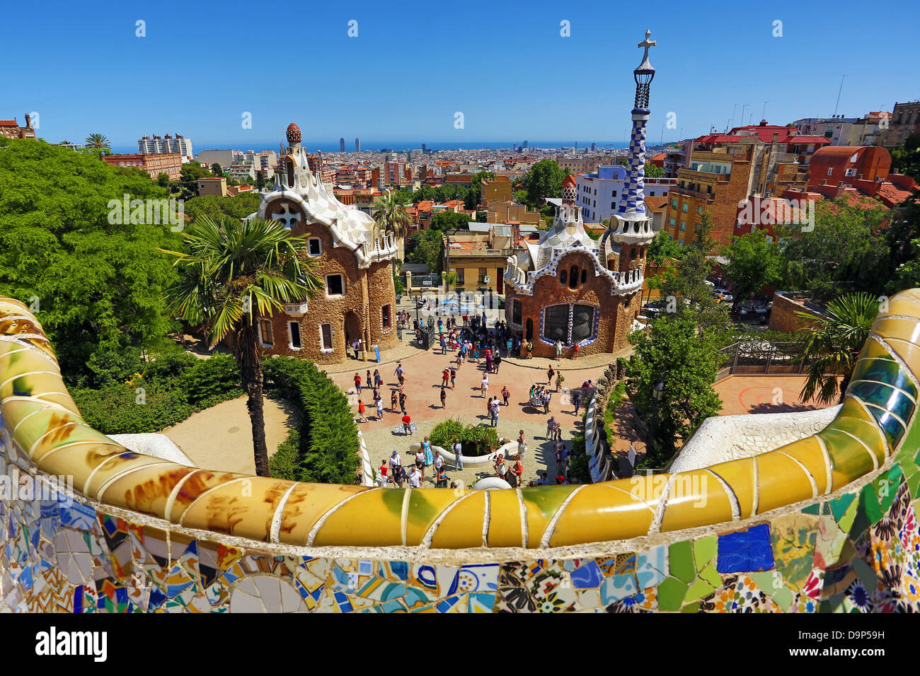 Parc Guell park with architecture deisgned by Antoni Gaudi in Barcelona, Spain Stock Photo