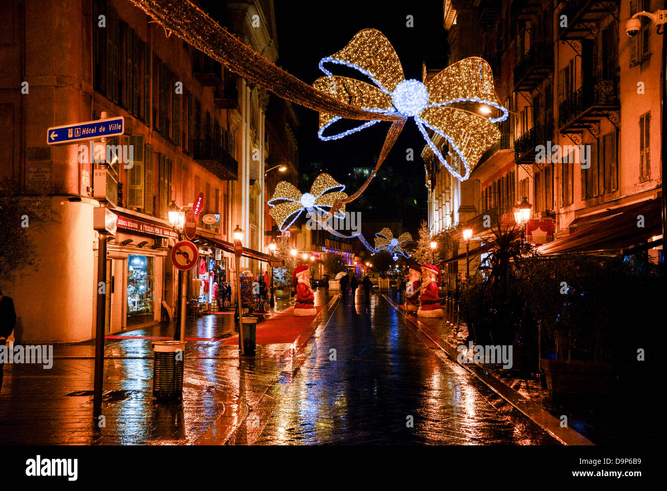 Christmas Decorations O At Night Over Street In Nice French