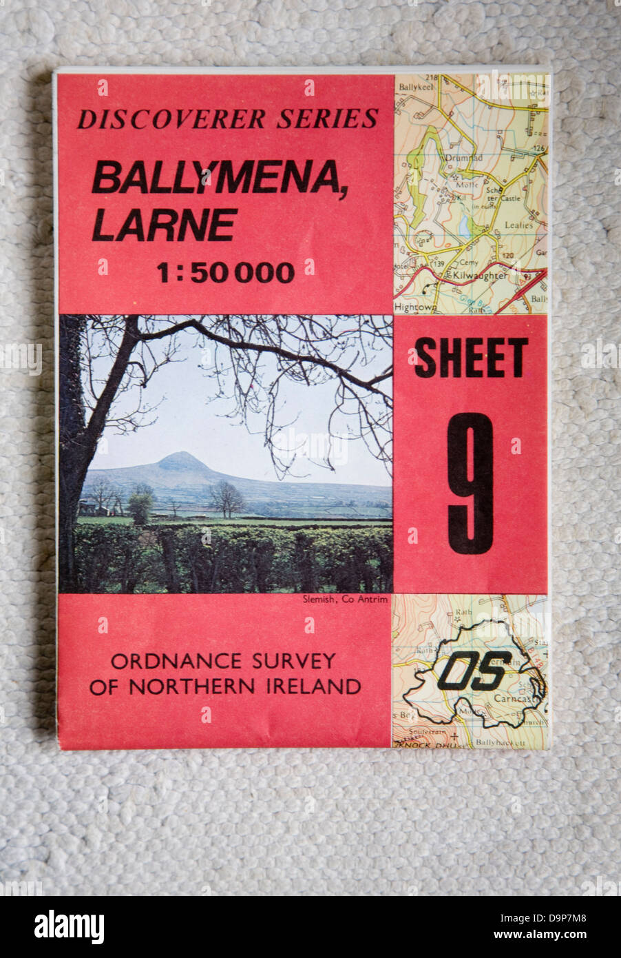 Discoverer series 1:50,000 ordnance survey map of Ballymena Larne, Northern Ireland sheet 9 Stock Photo