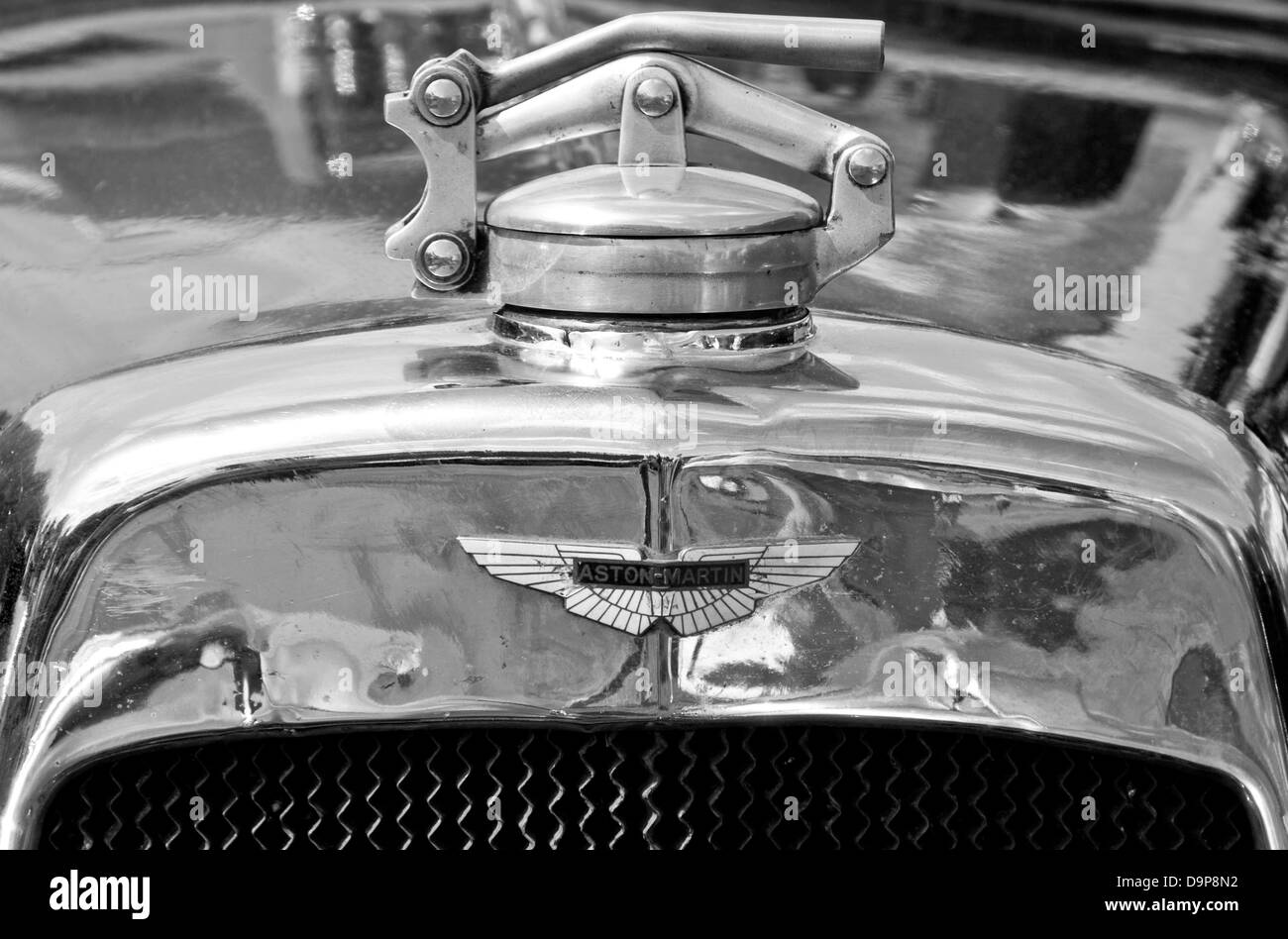 1929 Aston Martin classic vintage car badge motif logo emblem marque brand and radiator cap detail Stock Photo
