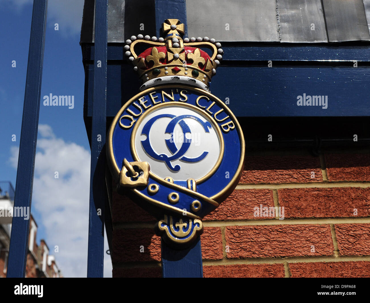 The insignia of the Queens Club, Barons Court, London. Stock Photo