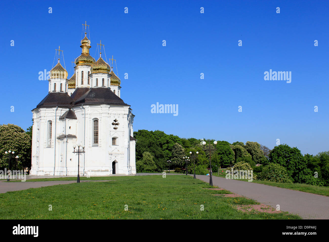 Beautiful church on a background of the blue sky Stock Photo