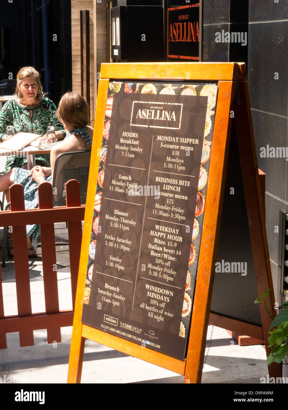 Ristorante Asellina, Restaurant Menu Board, Gansevoort Hotel,  Park Avenue South, NYC Stock Photo