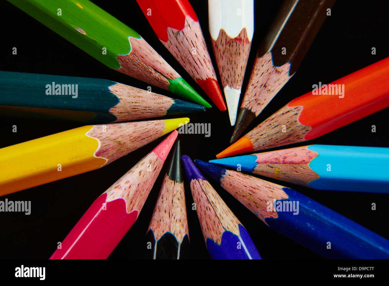 Coloured pencils in a circle Stock Photo