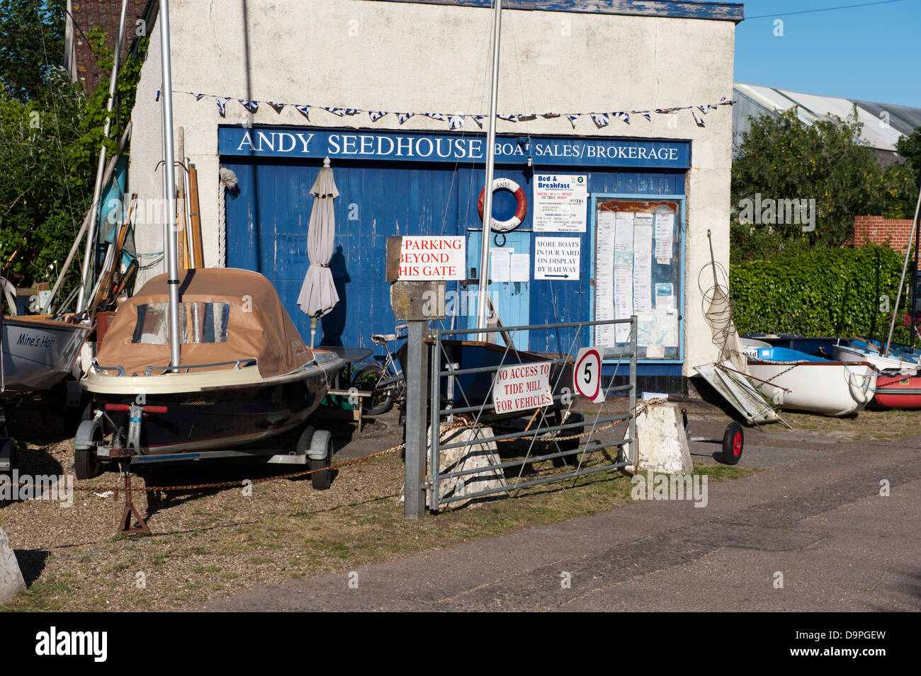 Traditional boat sales and brokerage office at Ferry Quay, Woodbridge, Suffolk, UK Stock Photo