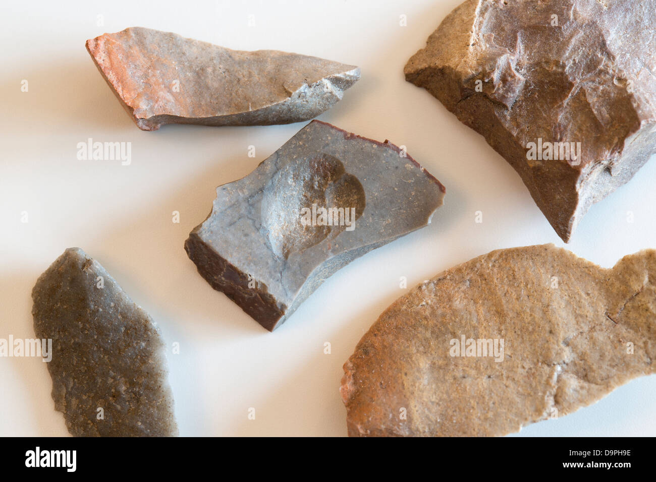 A close-up shot of some aboriginal stone cutting tools. These were found on a beach in Wollongong, Australia. Stock Photo