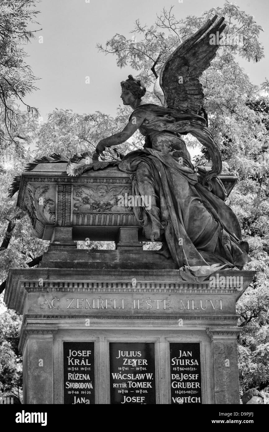 Statue of angel on cemetery in urban district Vyšehrad Stock Photo