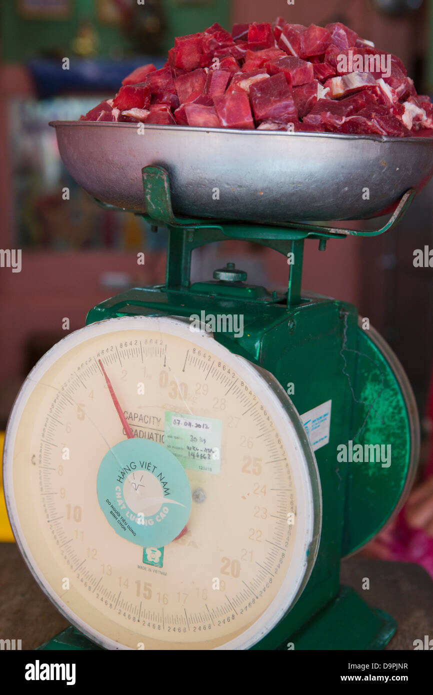 Meat on butcher's scales, Brickfields, Little India, Kuala Lumpur