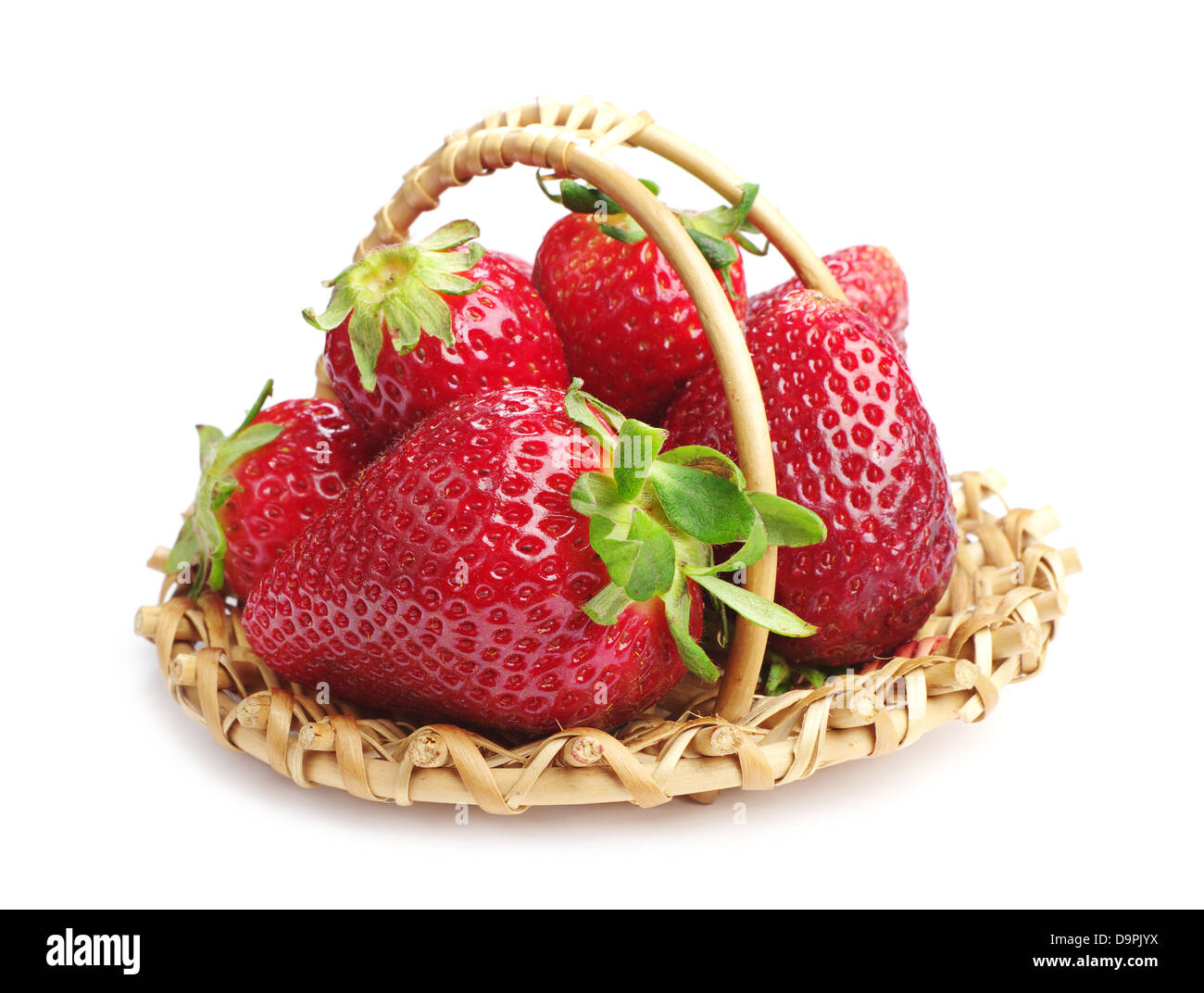 Strawberries in a small wicker basket on a white background Stock Photo ...