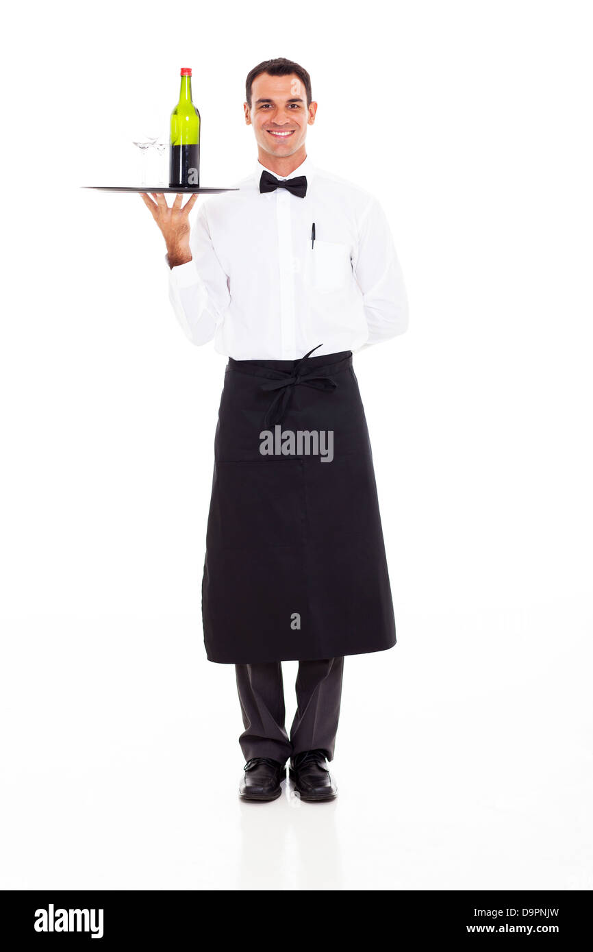 handsome wine steward with tray of wine and glass Stock Photo