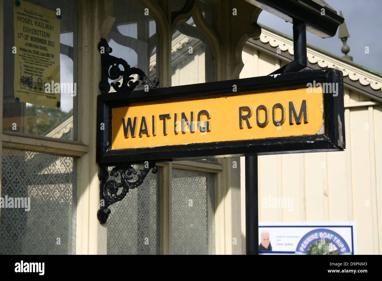 Waiting room sign, Embsay Railway Station, Embsay and Bolton Abbey Steam Railway, North Yorkshire, UK Stock Photo