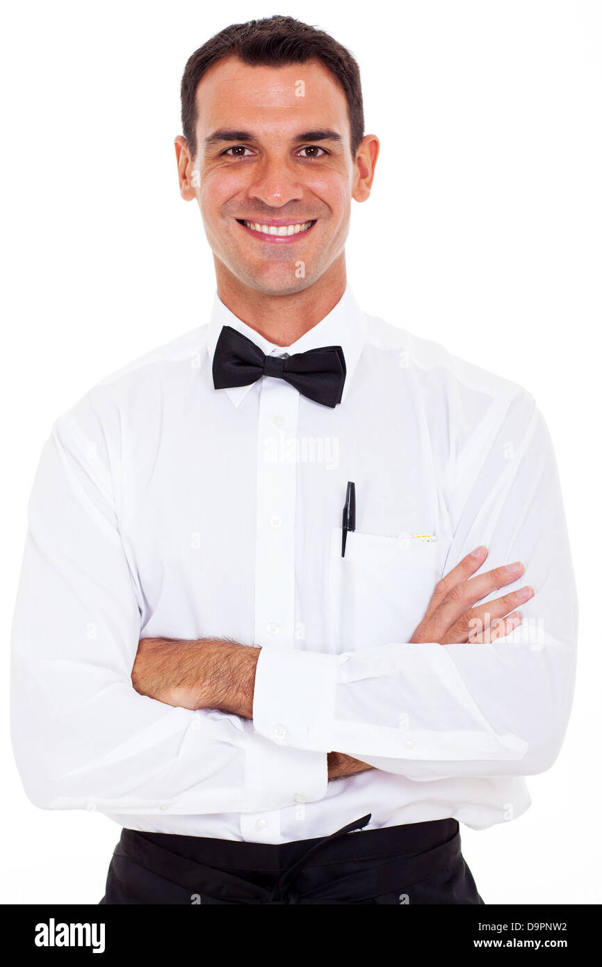 happy handsome waiter half length portrait Stock Photo
