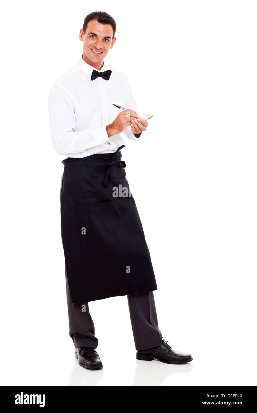 smiling young waiter taking orders Stock Photo