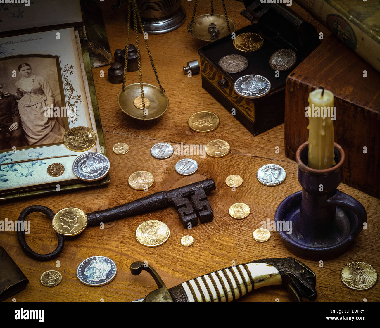 Still life, antique coin collection Stock Photo Alamy