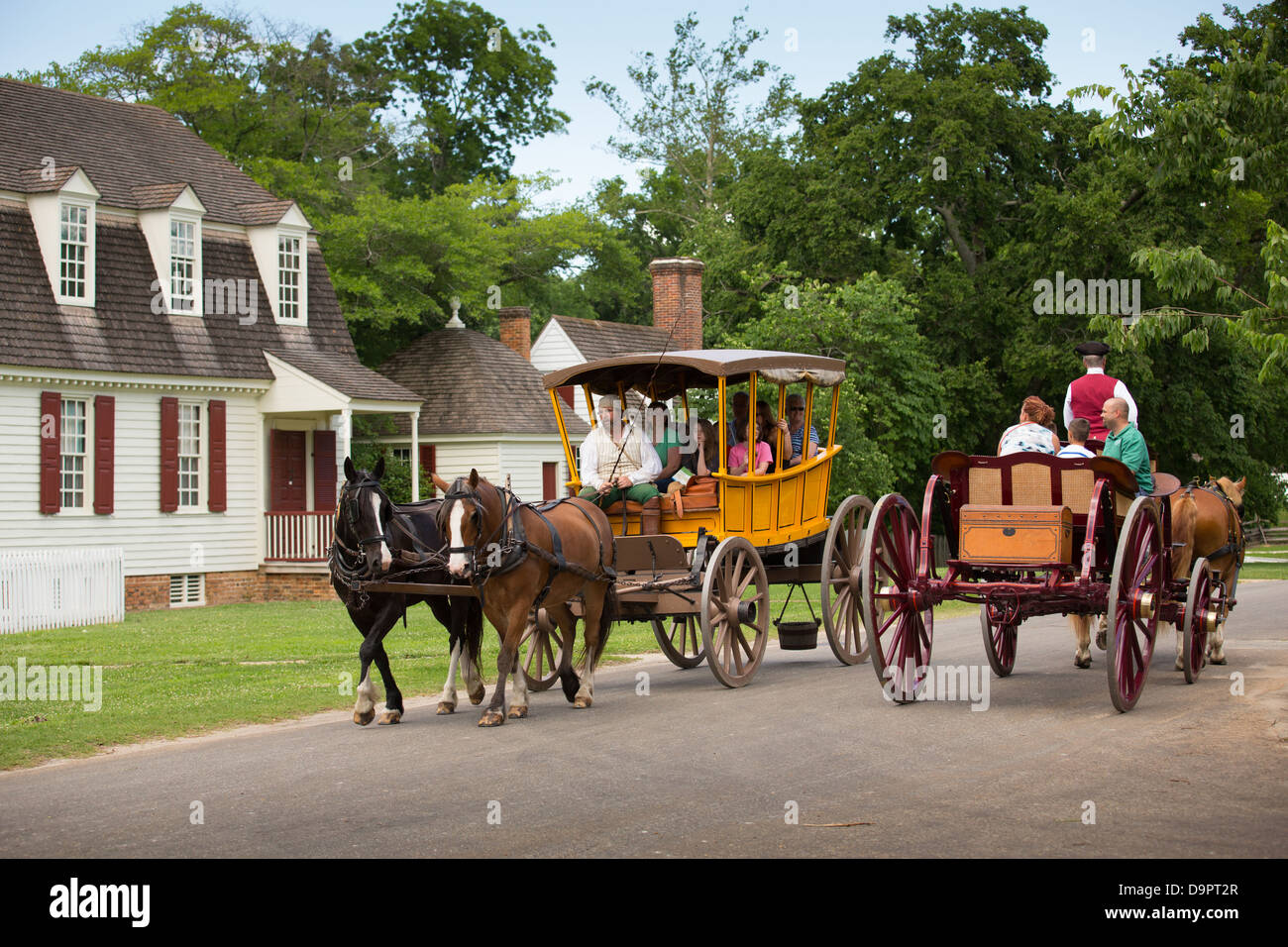 Carriages pass on road at Williamsburg, Virginia, USA Stock Photo