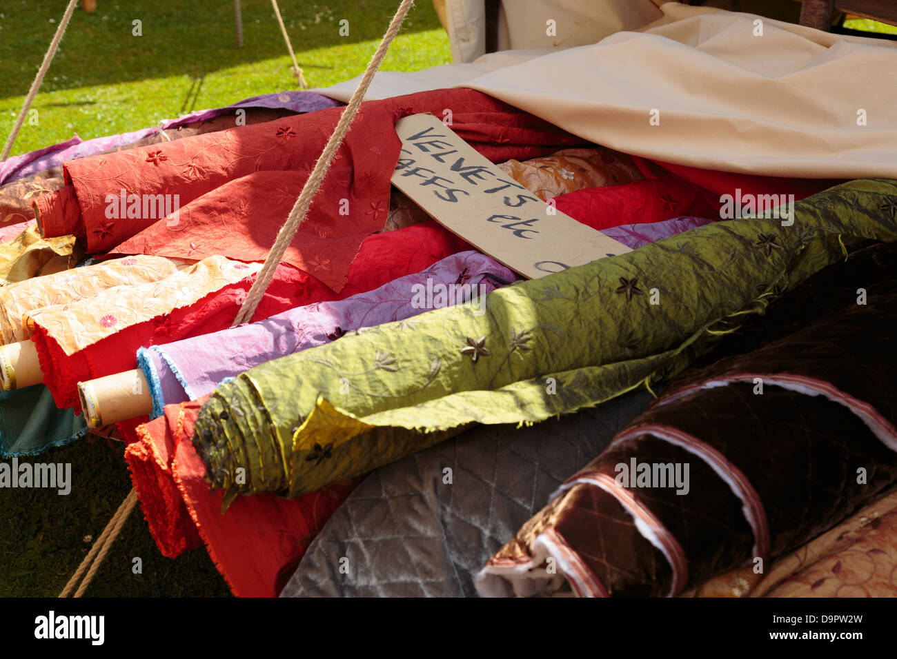 Velvets for sale at a market in Peterborough, England Stock Photo