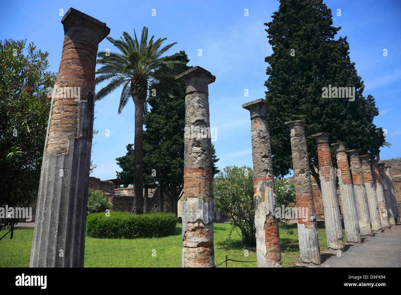 Row of columns on the Via di Nola, Pompeii, Campania, Italy Stock Photo