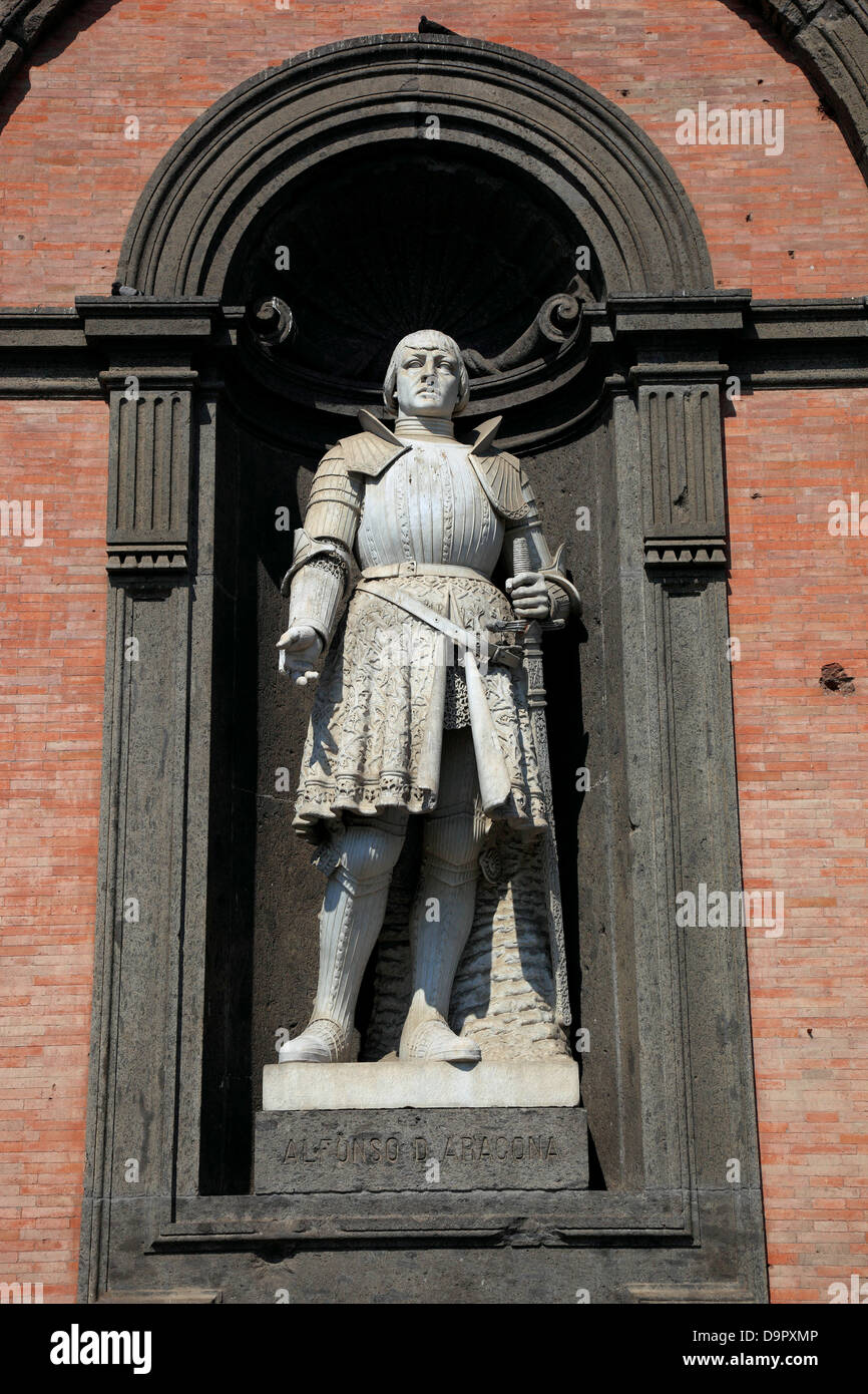 Statue of Alfonso di Aragona, Palazzo Reale, Palace of the Viceroys, in Piazza del Plebescito, Naples, Campania, Italy Stock Photo