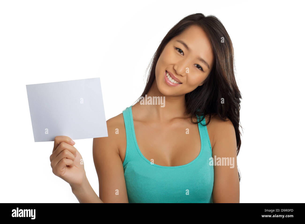 Beautiful Asian woman with blank piece of paper Stock Photo
