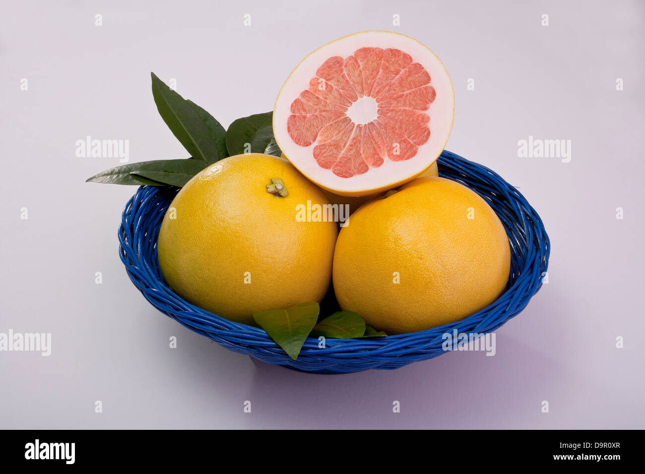 bowl of fresh grapefruit cut and whole Stock Photo