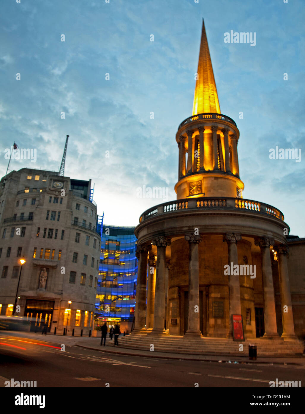 View of All Souls Church showing the new BBC Broadcasting House in ...