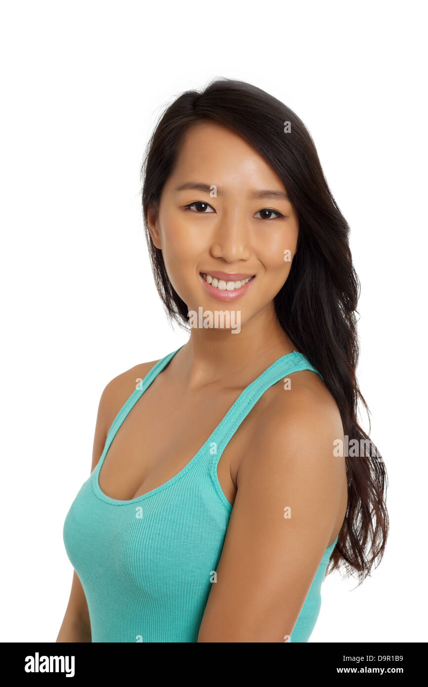 Portrait of Beautiful Asian woman smiling on white background Stock Photo