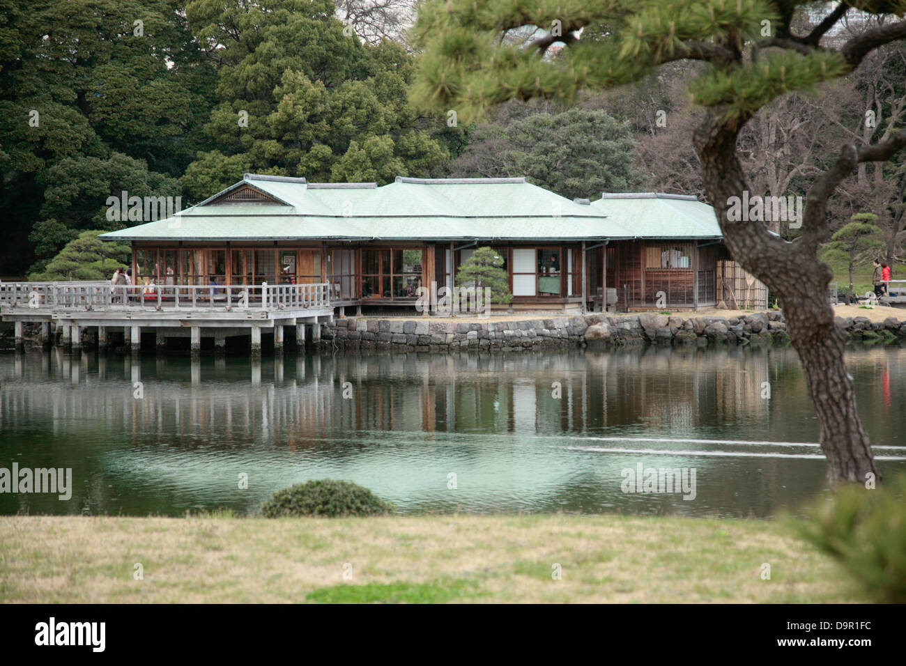 Hama Rikyu Garden or Hama-rikyu Onshi Teien is a landscape garden surrounding Shioiri Pond Stock Photo