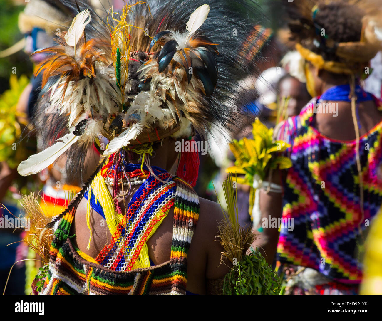 Women wearing tribal outfits and bilums, Goroka Festival, Papua New Guinea Stock Photo