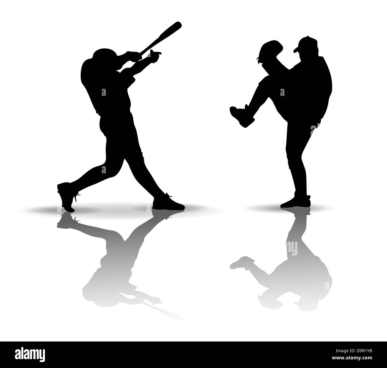 Baseball Player Silhouettes in White on Wallpaper