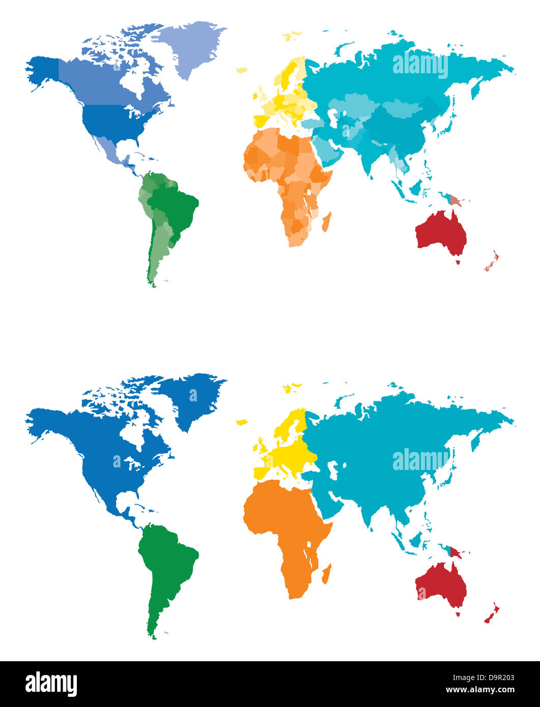 Continent and Country map separated by color Stock Photo