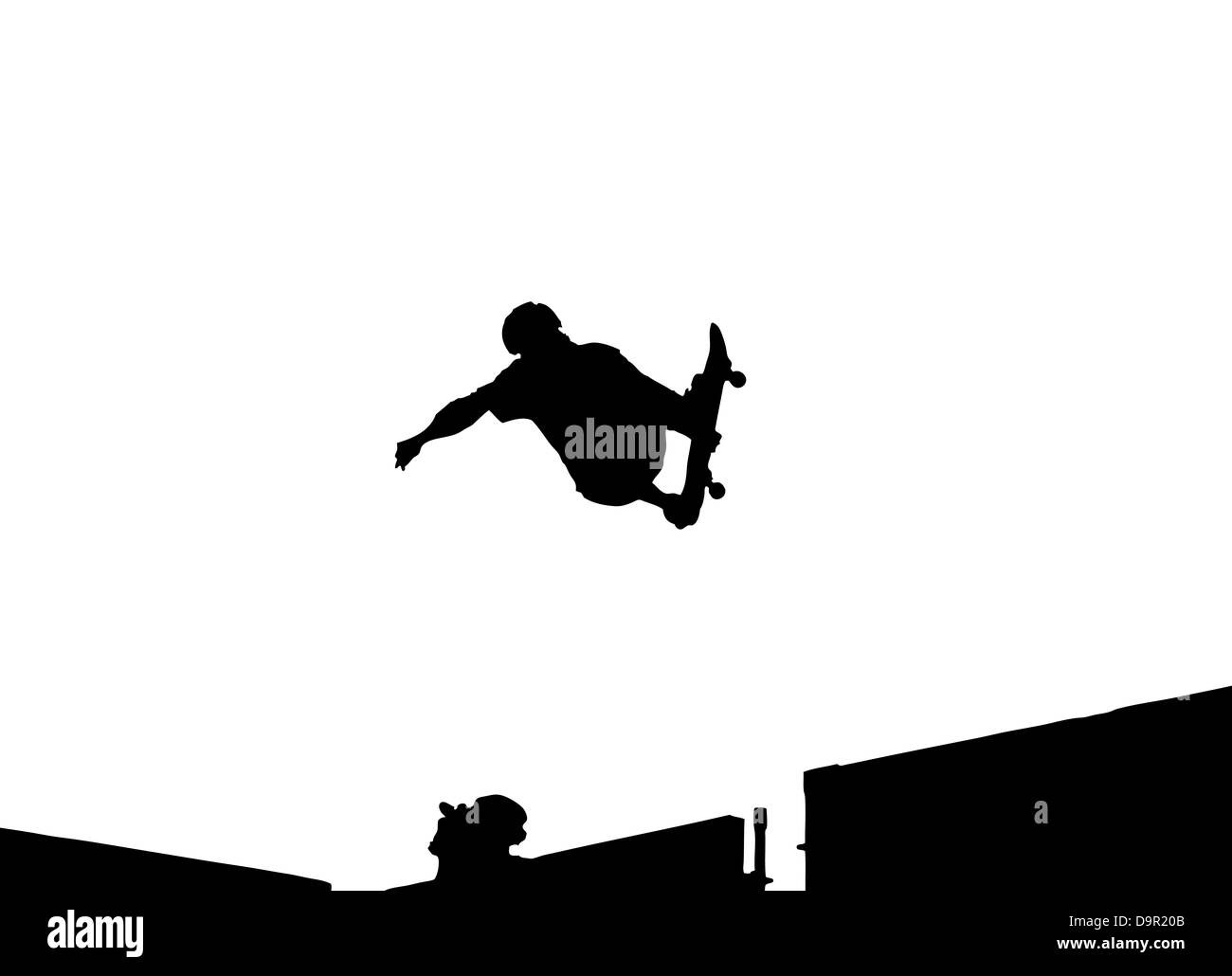 Silhouette Vector of skateboarding doing a 360 backside air Stock Photo