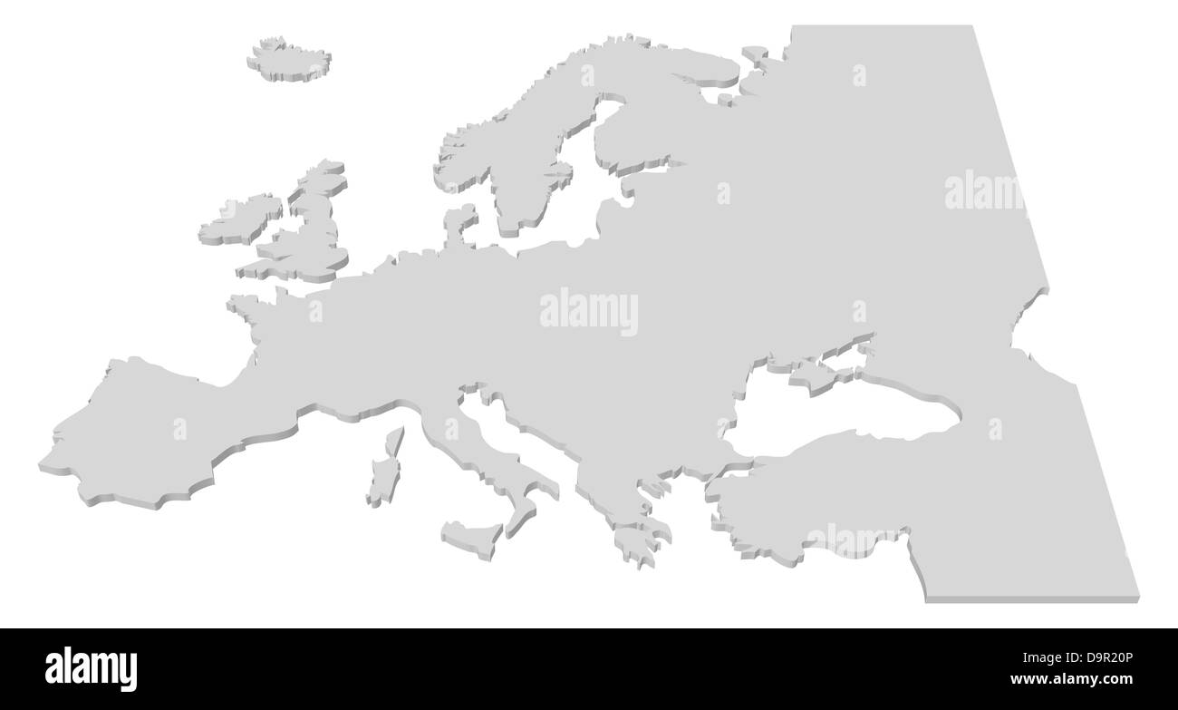 Black and White 3D Map of the European Countries Stock Photo