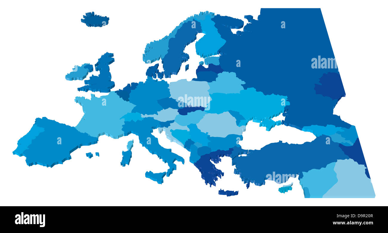 3D Color Country Map of Europe Stock Photo