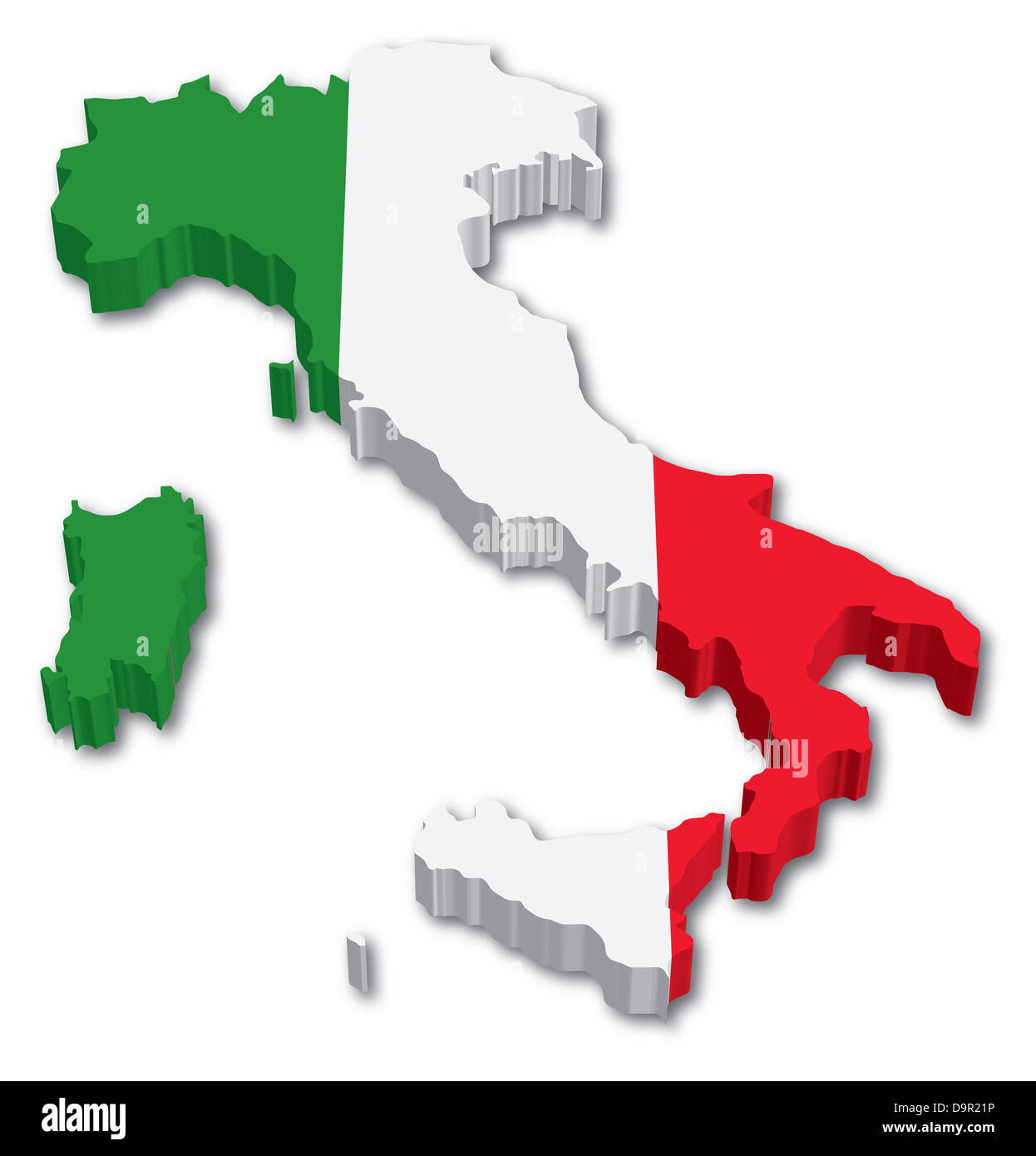 3D Italy map with flag illustration on white background Stock Photo